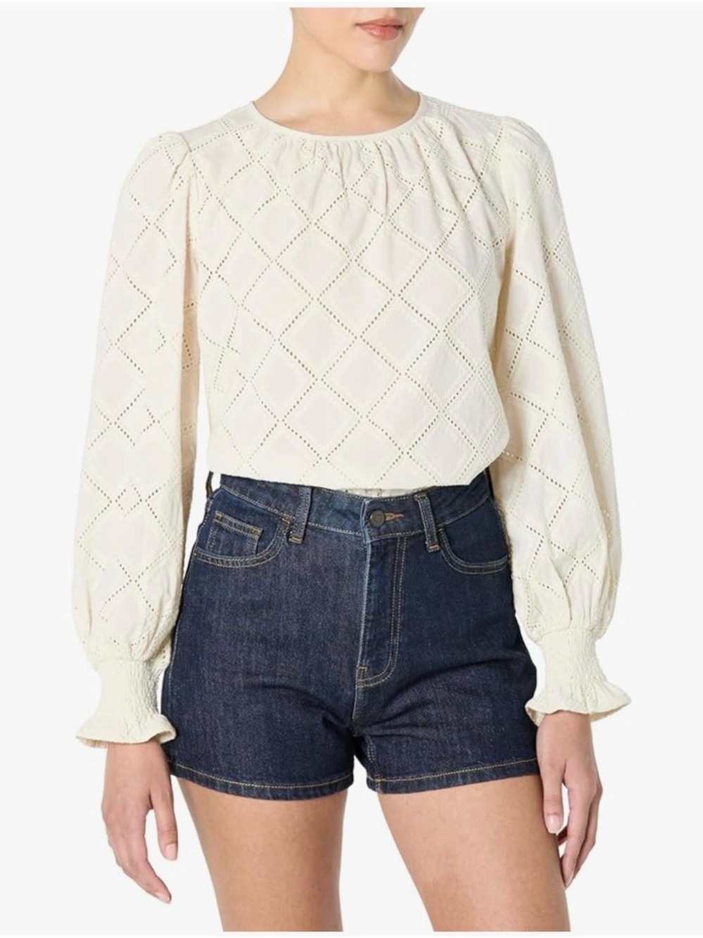 Cream Eyelet Long-Sleeve Blouse - Women's